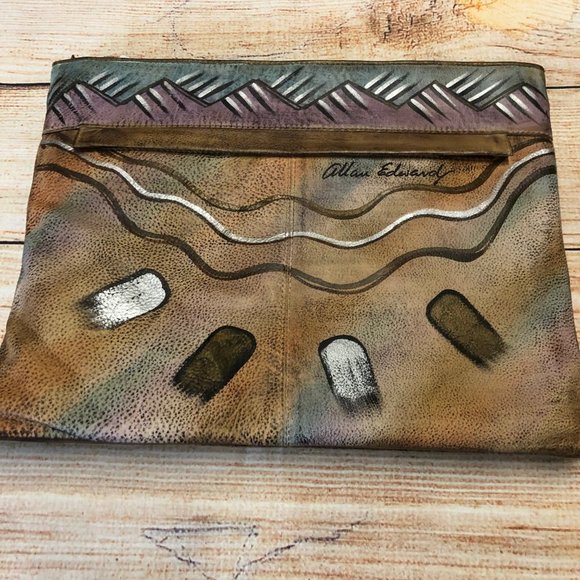 Allan Edward Vintage Leather Painted  Signed Clutc - Picture 3 of 11